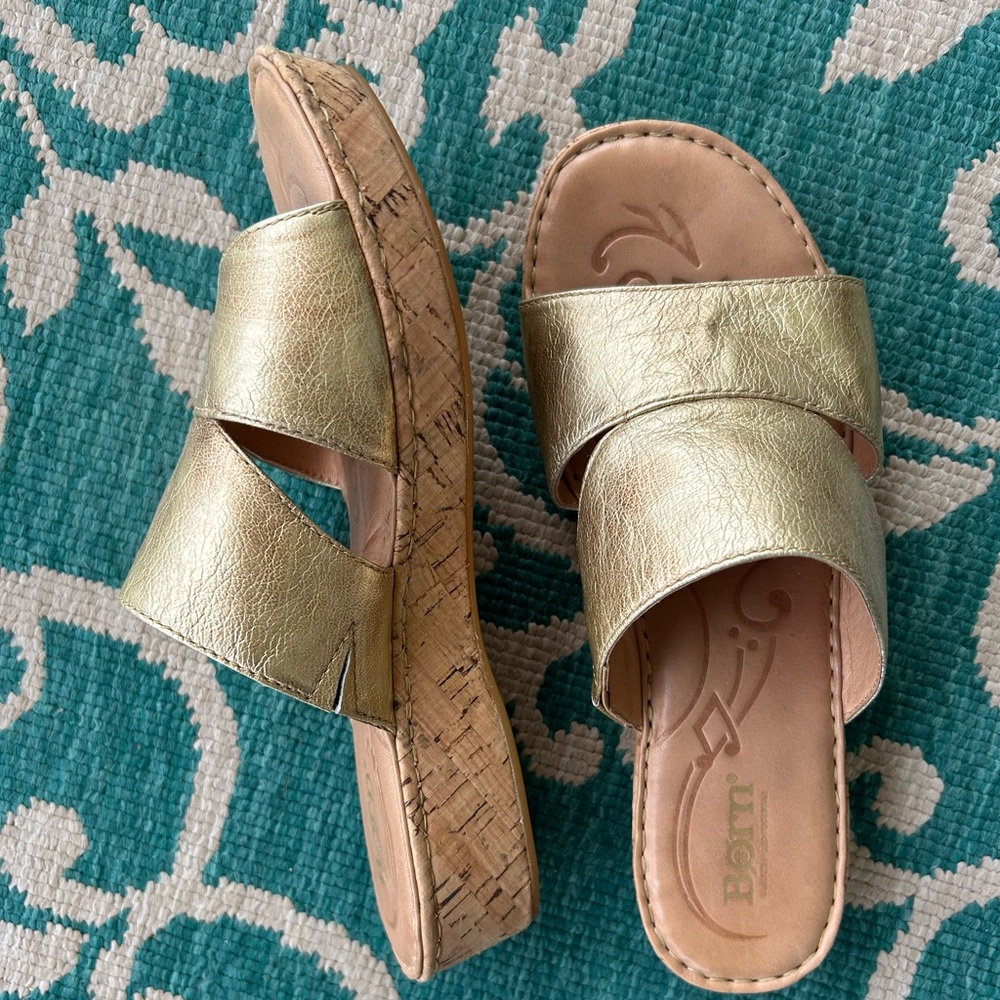 Born Women's Gold Slide Sandals - Picture 2 of 5